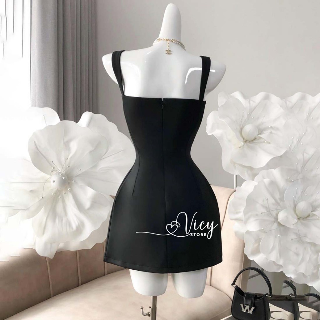 Đầm 2 dây phối ren gợi cảm có mút ngực, váy nữ ngắn sexy đi chơi dạo phối Vicy RENSX01