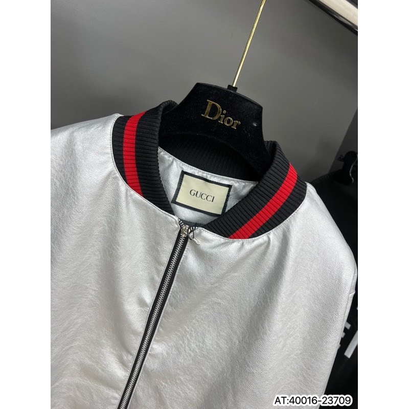 Áo Khoác Bomber GC Màu Bạc Họa Tiết Phối Da Sang Chảnh