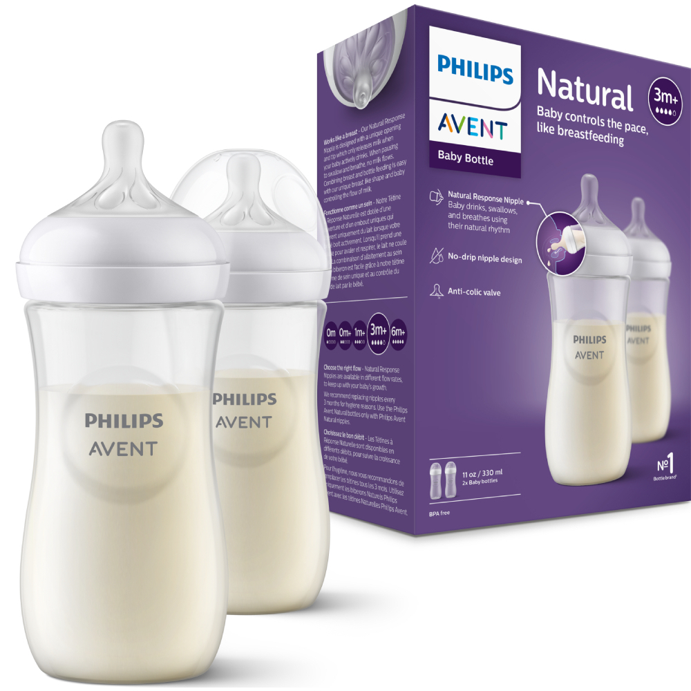 Philips Avent Hộp 2 Bình sữa mô phỏng tự nhiên 330ml mới (núm ty phản ứng tự nhiên) SCY906/02