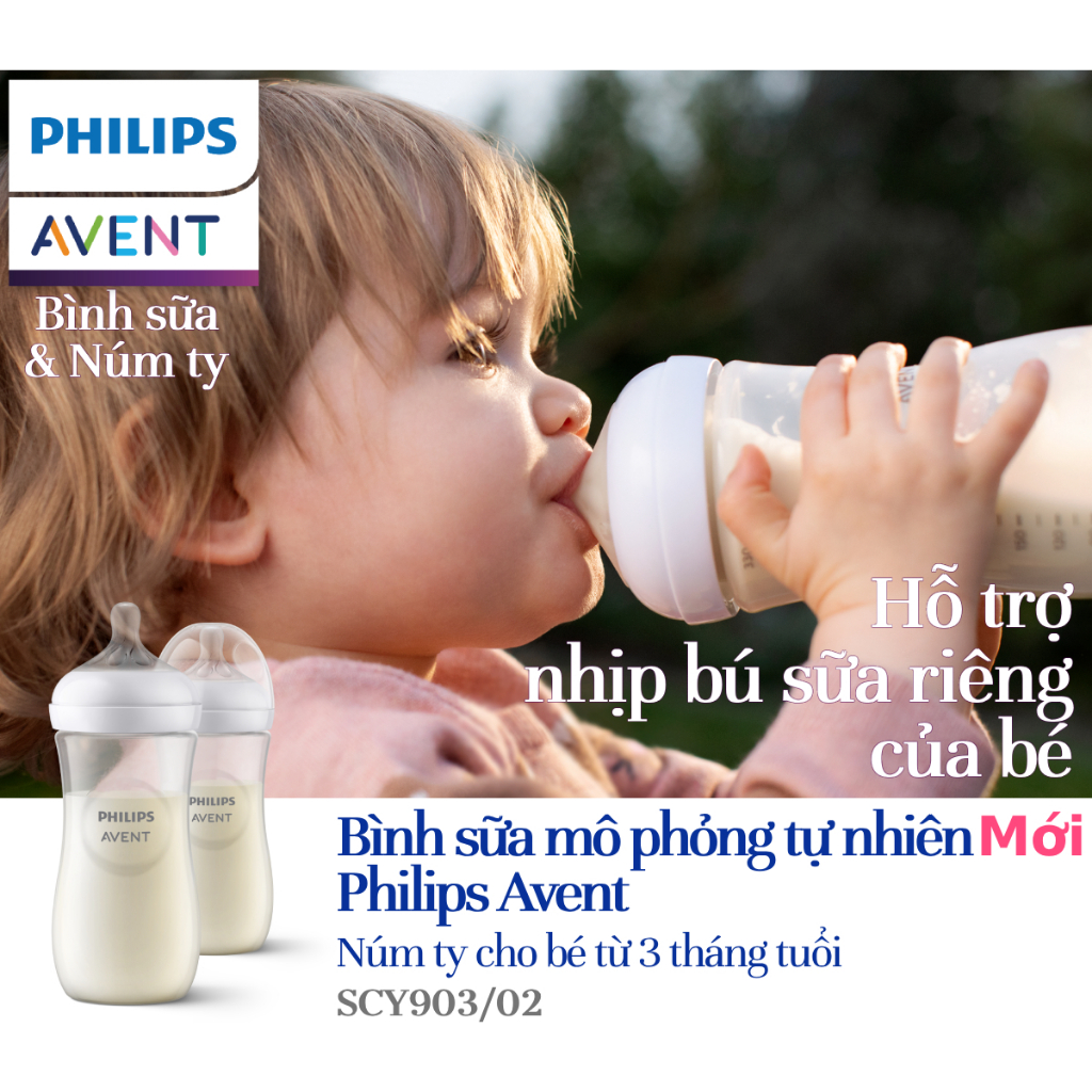 Philips Avent Hộp 2 Bình sữa mô phỏng tự nhiên 330ml mới (núm ty phản ứng tự nhiên) SCY906/02