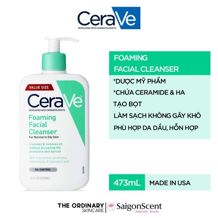 Sữa rửa mặt CERAVE cho da dầu da mụn và nhạy cảm 473ml