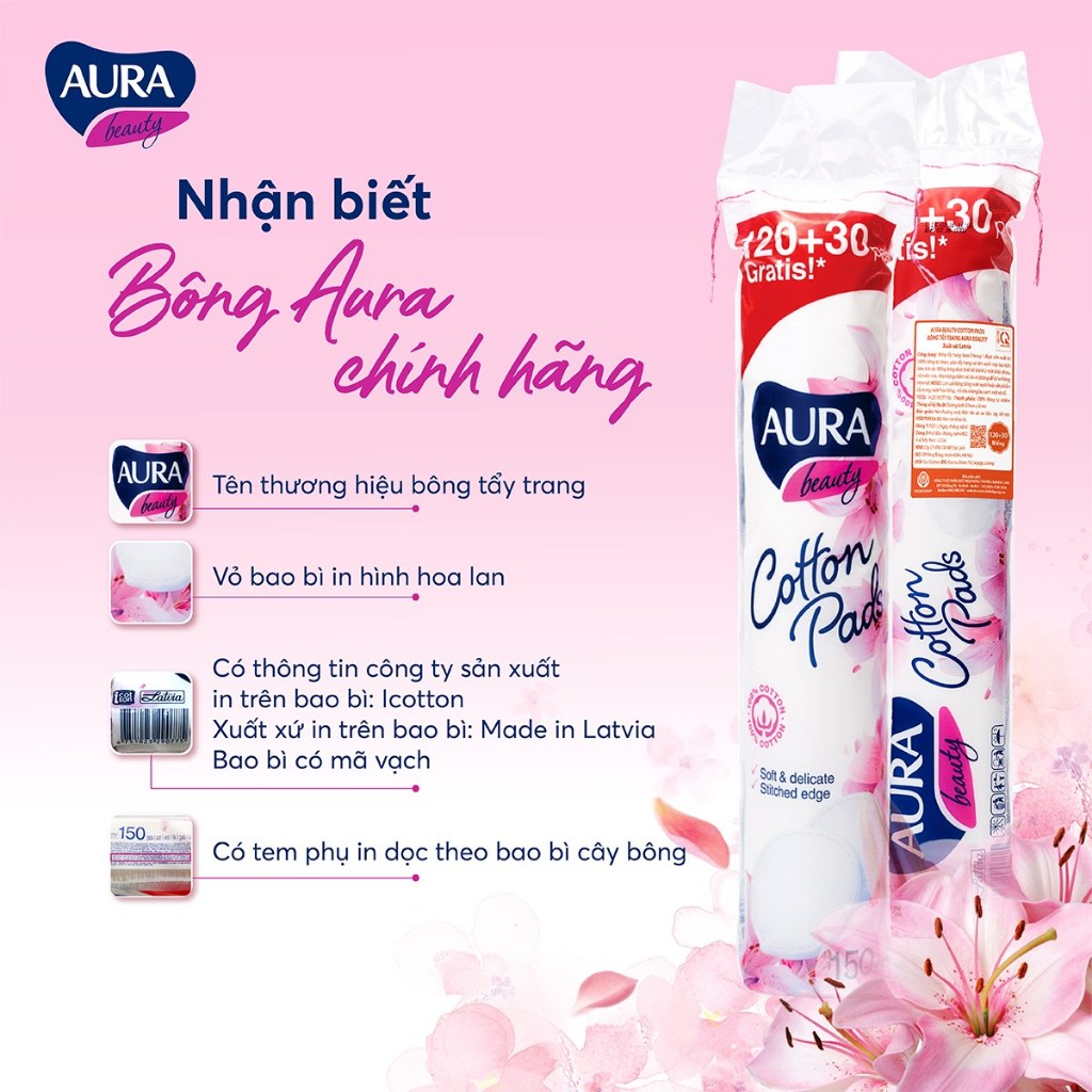 Bông tẩy trang Aura Beauty 150 miếng Chính Hãng EU