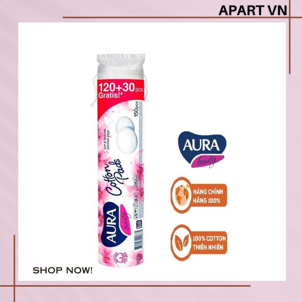 Bông tẩy trang Aura Beauty 150 miếng Chính Hãng EU