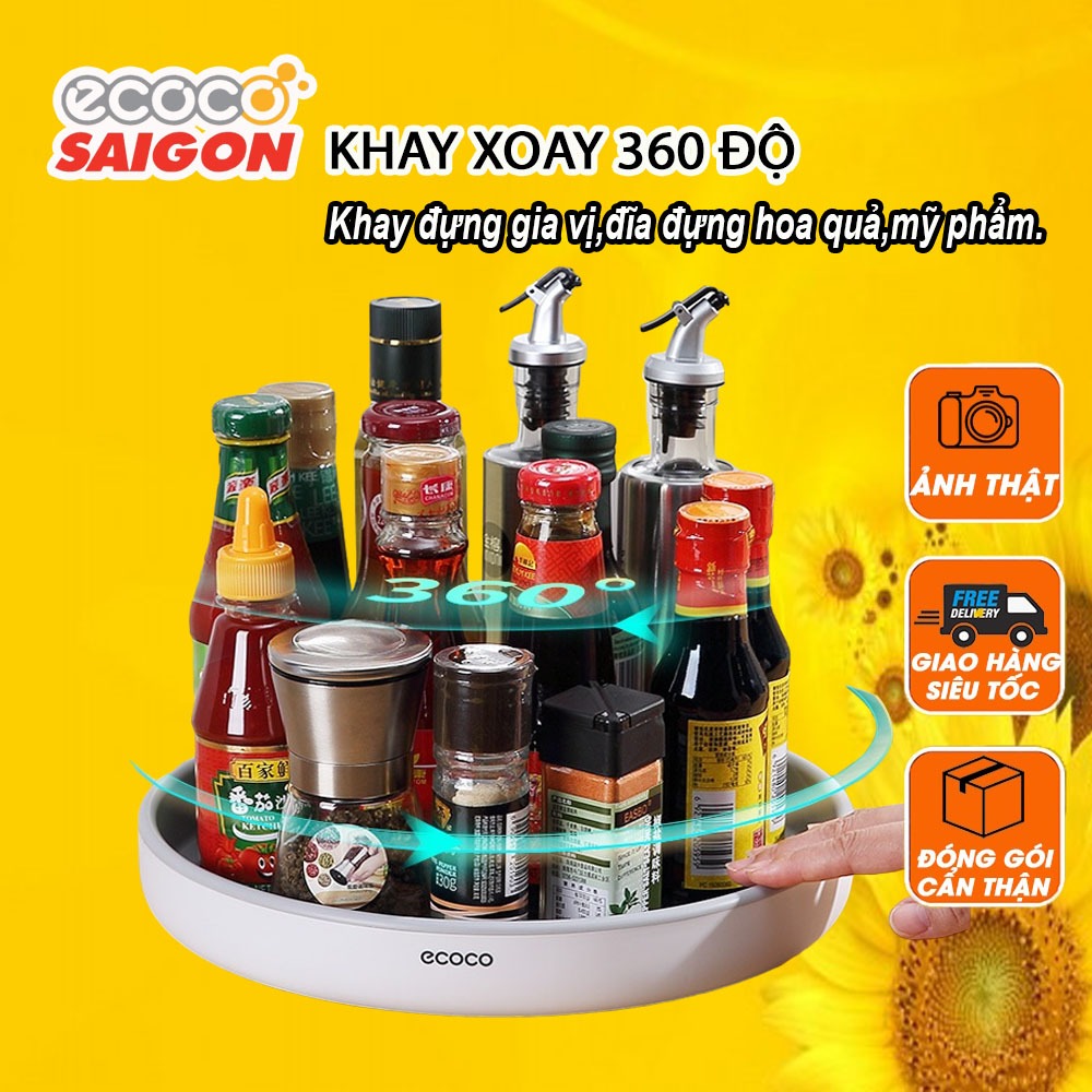 Khay đựng gia vị xoay 360 độ, kệ đựng gia vị, đĩa đựng hoa quả, mỹ phẩm E2021 ECOCO
