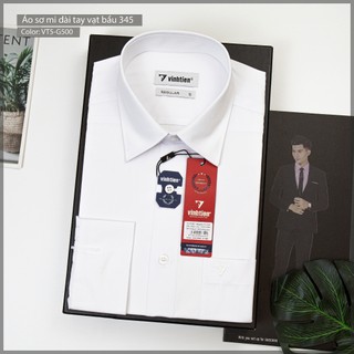 Áo Sơ Mi Tay Dài Vĩnh Tiến Form Regular Vạt Ngang Cotton 345 Màu Trắng