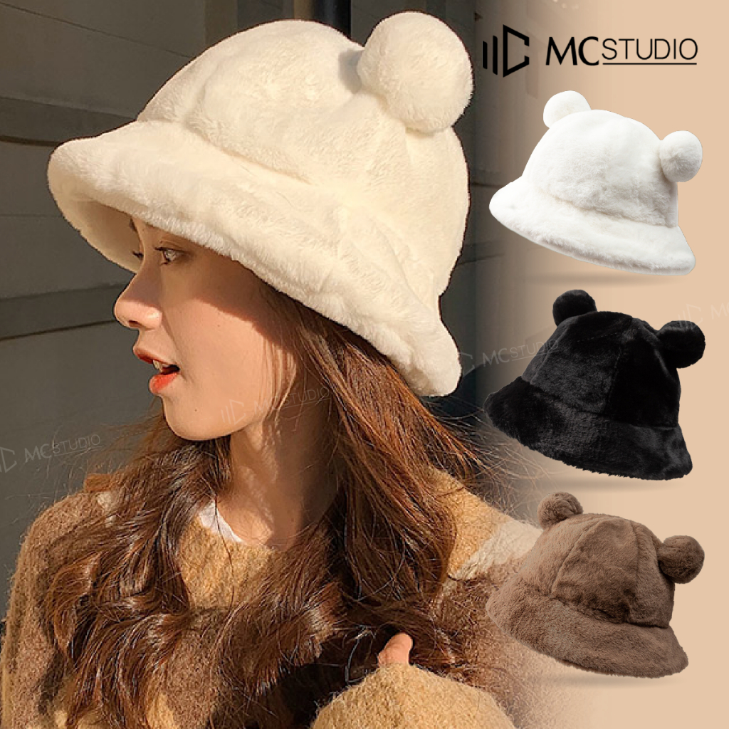 Mũ Len Tai Gấu Tròn JML25 MC STUDIO Chất Len Bông Dày Mịn Ấm Áp Nhiều Màu Đẹp Bên TRong Lót Nỉ Có Dây Rút Thu Nhỏ