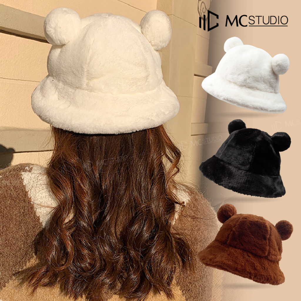 Mũ Len Tai Gấu Tròn JML25 MC STUDIO Chất Len Bông Dày Mịn Ấm Áp Nhiều Màu Đẹp Bên TRong Lót Nỉ Có Dây Rút Thu Nhỏ