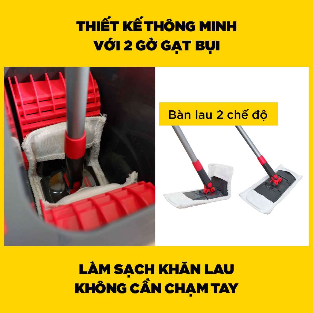 Cây lau nhà tự vắt RubbermaidHome xoay 360 độ thông minh kèm thùng siêu bền có gờ gạt bụi tiện lợi | SAOVIETCO | 2104526