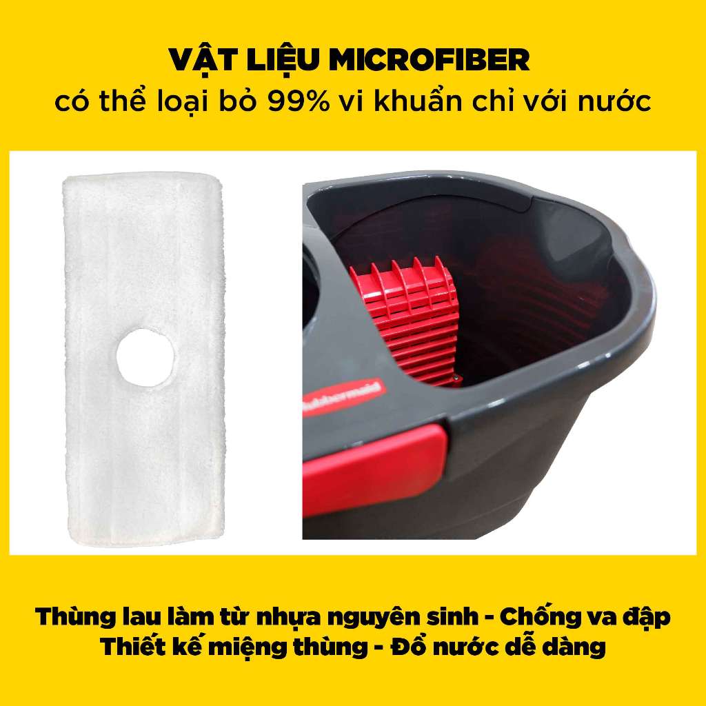 Cây lau nhà tự vắt RubbermaidHome xoay 360 độ thông minh kèm thùng siêu bền có gờ gạt bụi tiện lợi | SAOVIETCO | 2104526