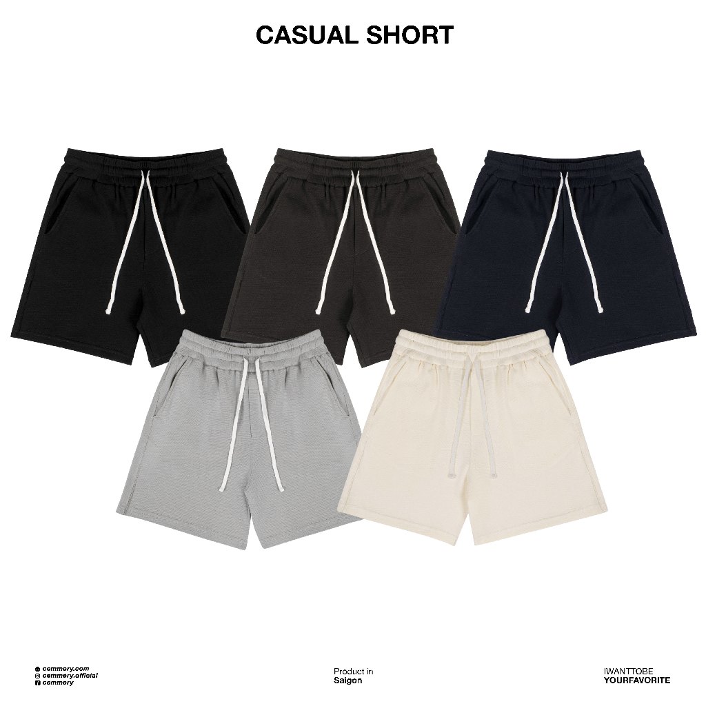 Quần short LocalBrand Cemmery đinh lượng 330GSM, CASUAL SHORT 5 Màu, quần thun short nỉ unisex cotton 330gsm