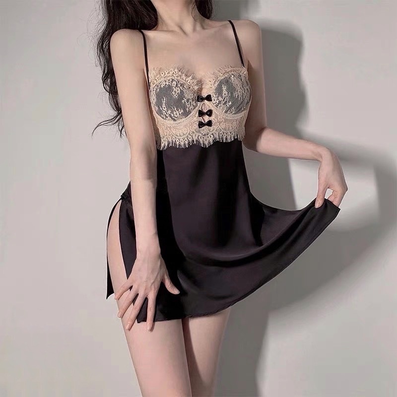 Váy ngủ lụa phối ren ngực xẻ vạt sexy THE CELYNBRA - V65