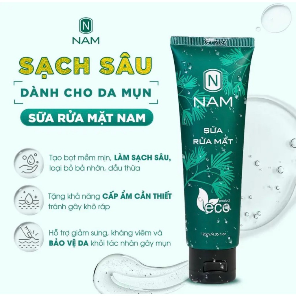 Combo Sạch Mụn Hết Thâm NAM Gồm Sữa Rửa Mặt 120ml Và Gel Mụn 15ml - Chính Hãng