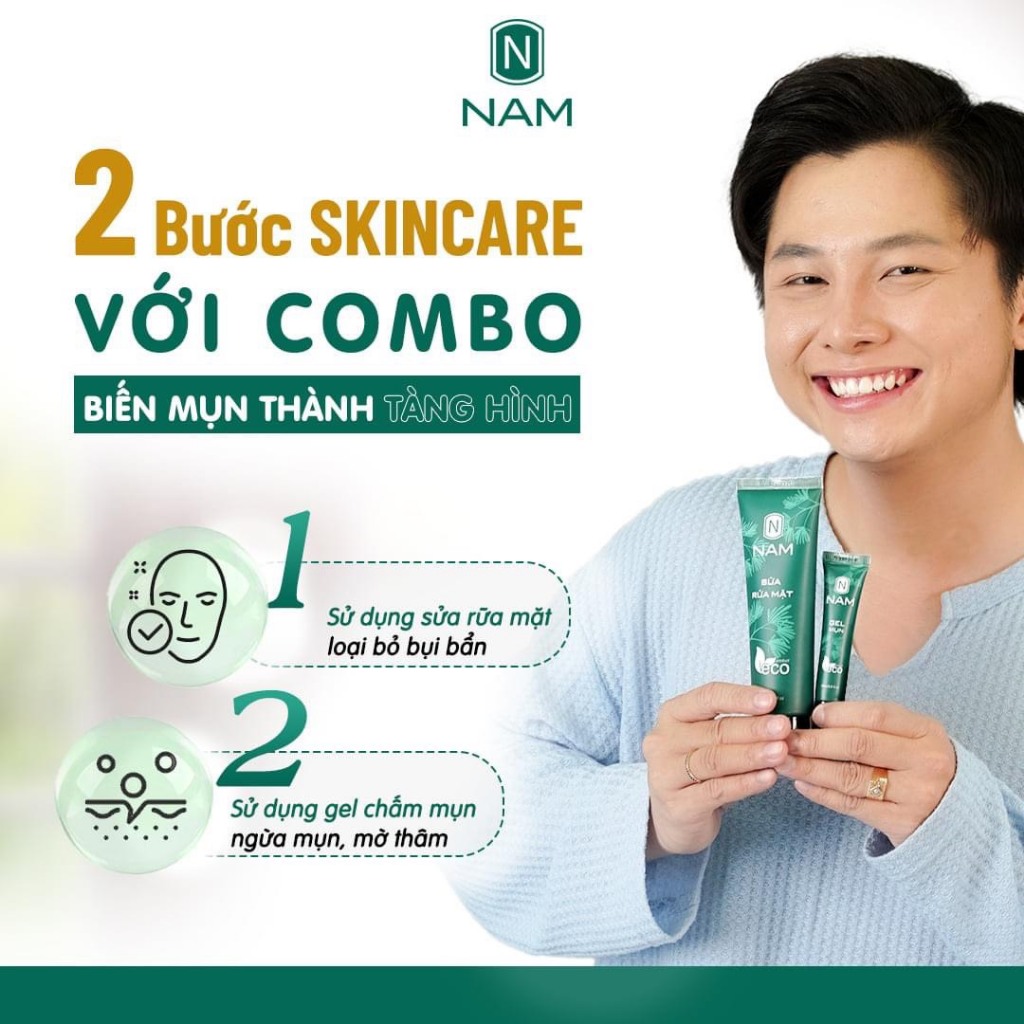 Combo Sạch Mụn Hết Thâm NAM Gồm Sữa Rửa Mặt 120ml Và Gel Mụn 15ml - Chính Hãng