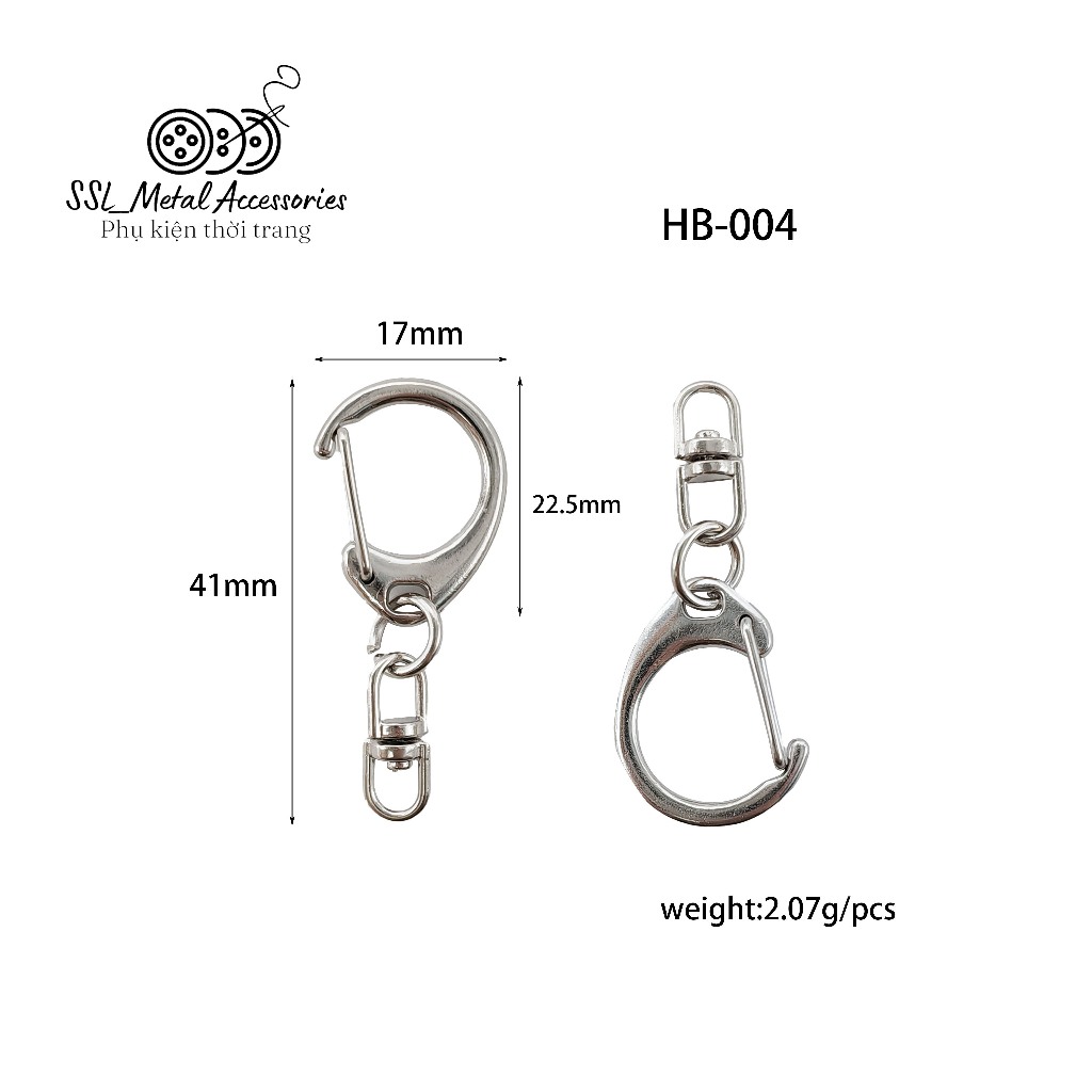 (25 cái) Móc khóa kim loại ngắn,khoen móc chữ D màu bạc dùng để móc chìa khóa,..... HB-004,#ssl_accessories