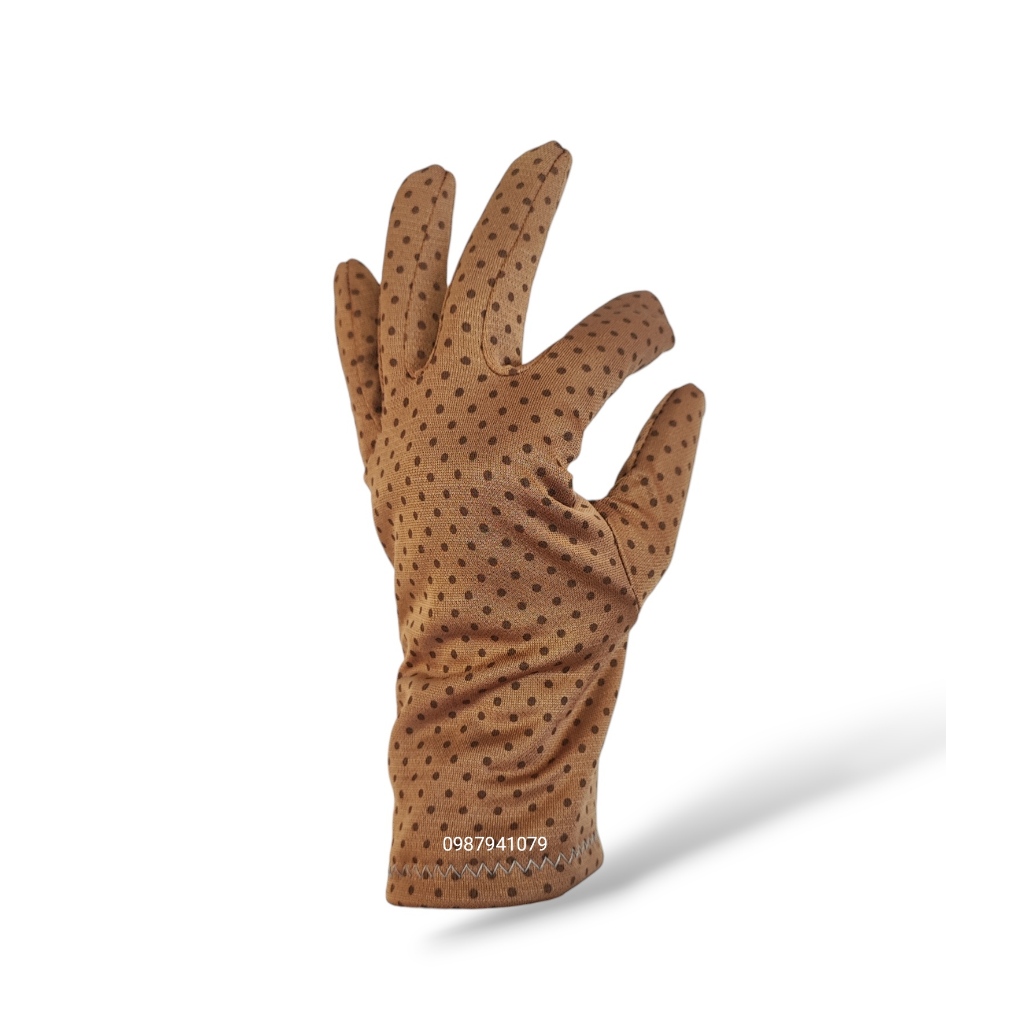 Găng tay chống nắng, bao tay nữ họa tiết chấm bi nhiều màu, 2 lớp vải thun lạnh dài 25cm