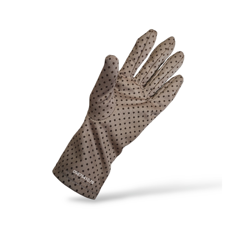 Găng tay chống nắng, bao tay nữ họa tiết chấm bi nhiều màu, 2 lớp vải thun lạnh dài 25cm