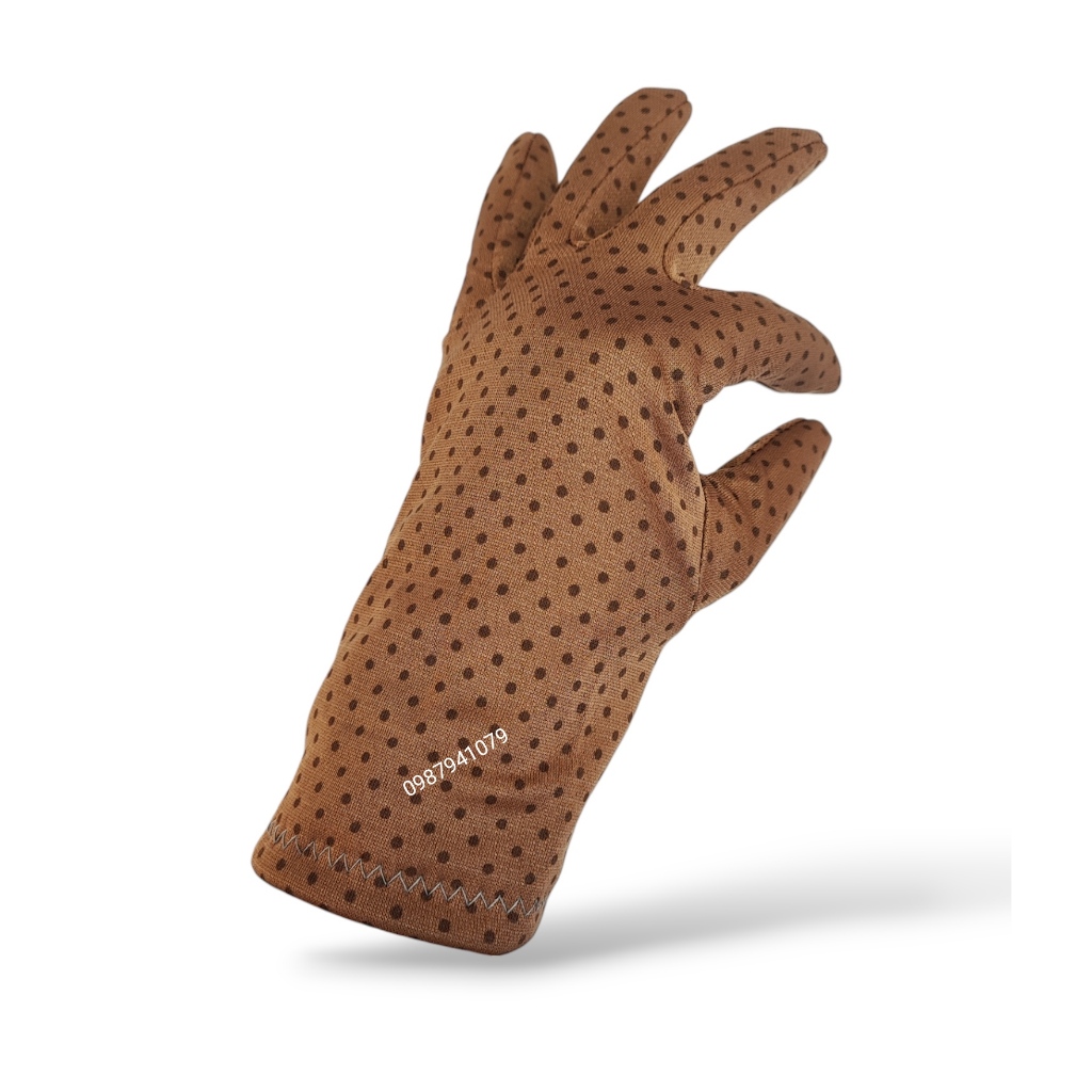 Găng tay chống nắng, bao tay nữ họa tiết chấm bi nhiều màu, 2 lớp vải thun lạnh dài 25cm