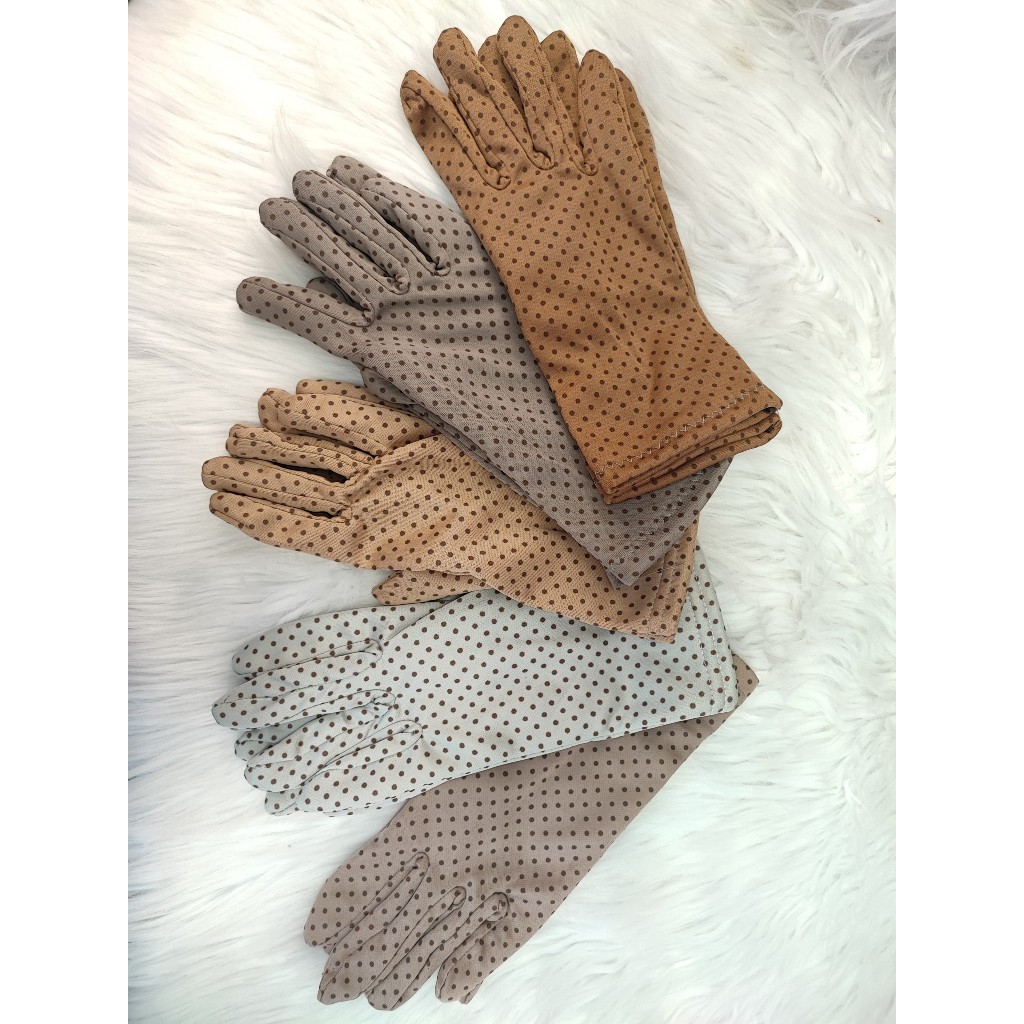 Găng tay chống nắng, bao tay nữ họa tiết chấm bi nhiều màu, 2 lớp vải thun lạnh dài 25cm