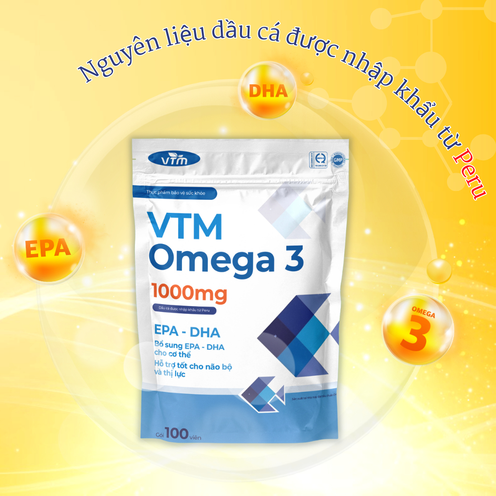 Viên uống dầu cá VTM Omega 3 hỗ trợ não bộ và thị lực - gói 100 viên