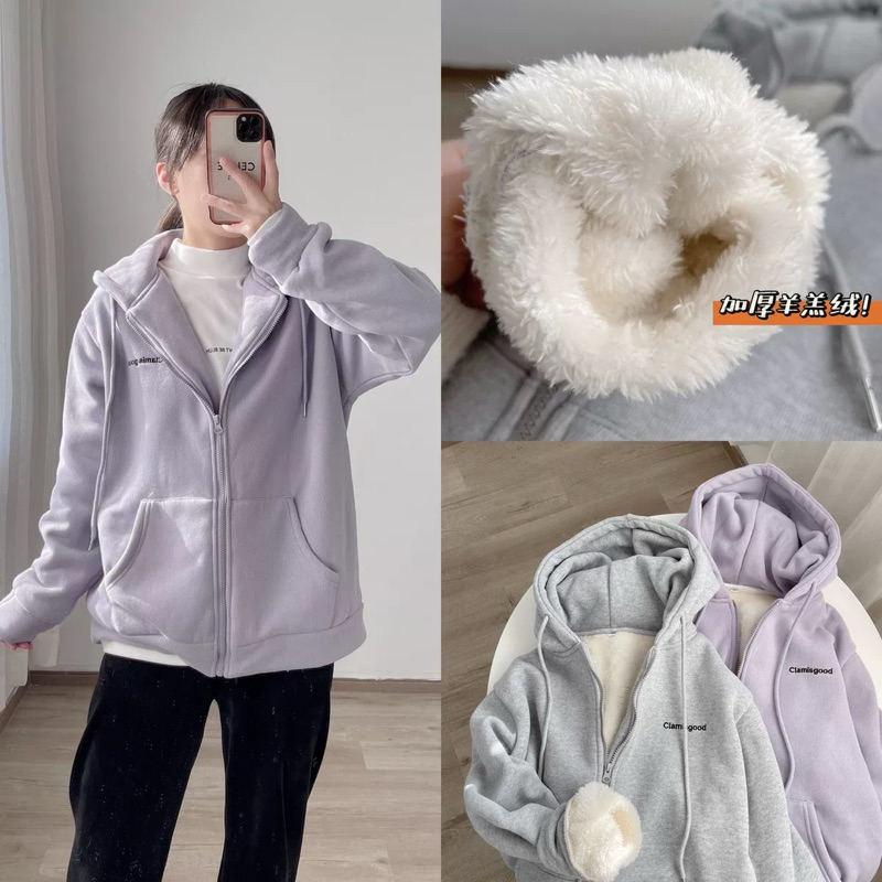 Áo khoác Hoodie nữ zip unisex, áo bomber nỉ bông Ulzzang, mũ áo trùm đầu 2 lớp phong cách thời trang xứ A Nam