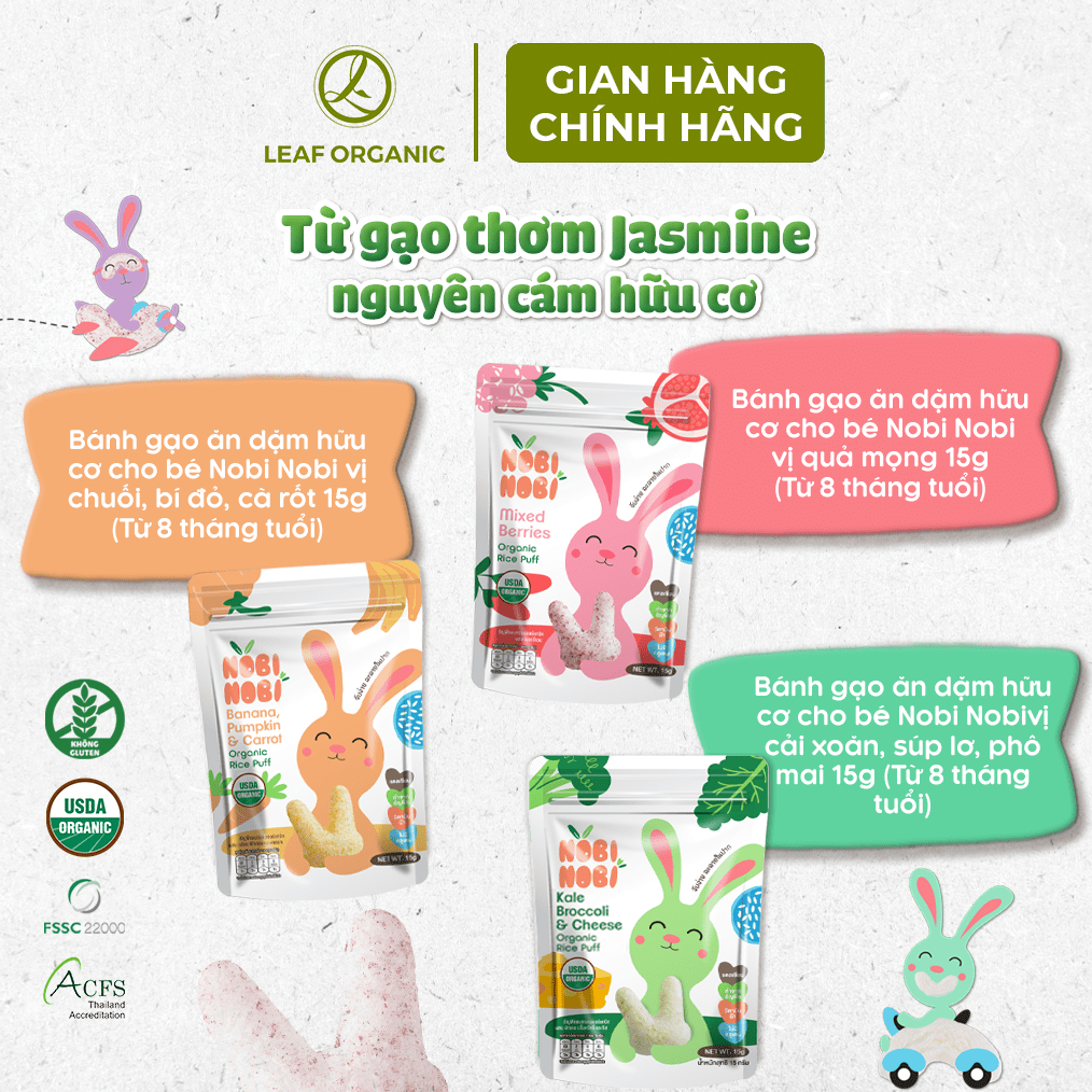 BÁNH GẠO ĂN DẶM HỮU CƠ Nobi Nobi 15g - CHO BÉ TỪ 8 THÁNG TUỔI