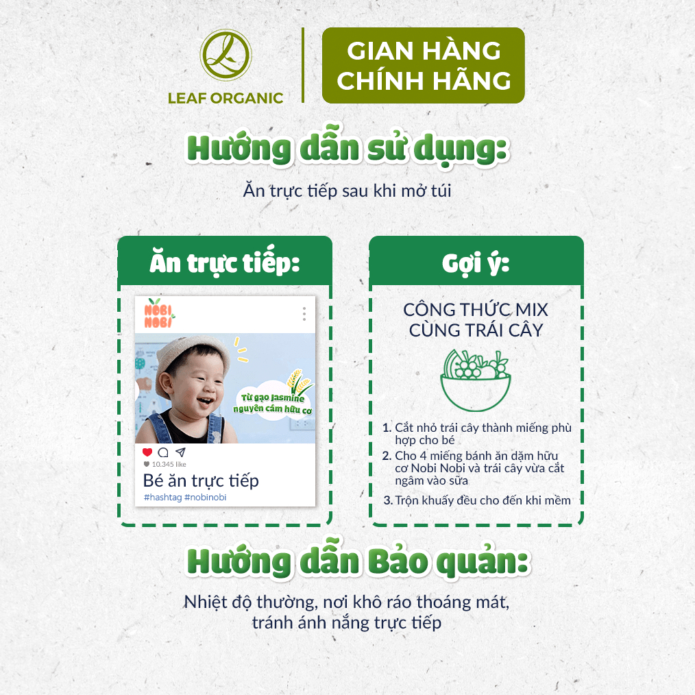 BÁNH GẠO ĂN DẶM HỮU CƠ Nobi Nobi 15g - CHO BÉ TỪ 8 THÁNG TUỔI