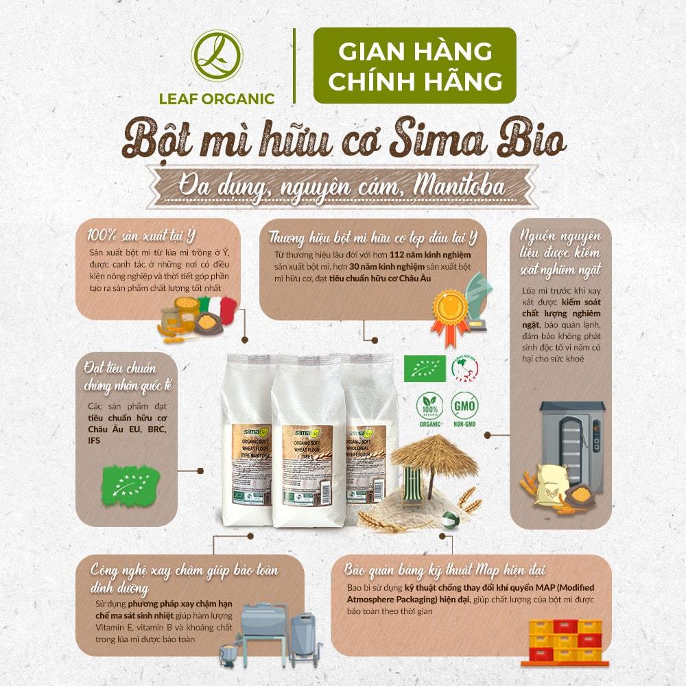Bột mì hữu cơ Sima Bio 1kg các loại nguyên cám, đa dụng, Manitoba