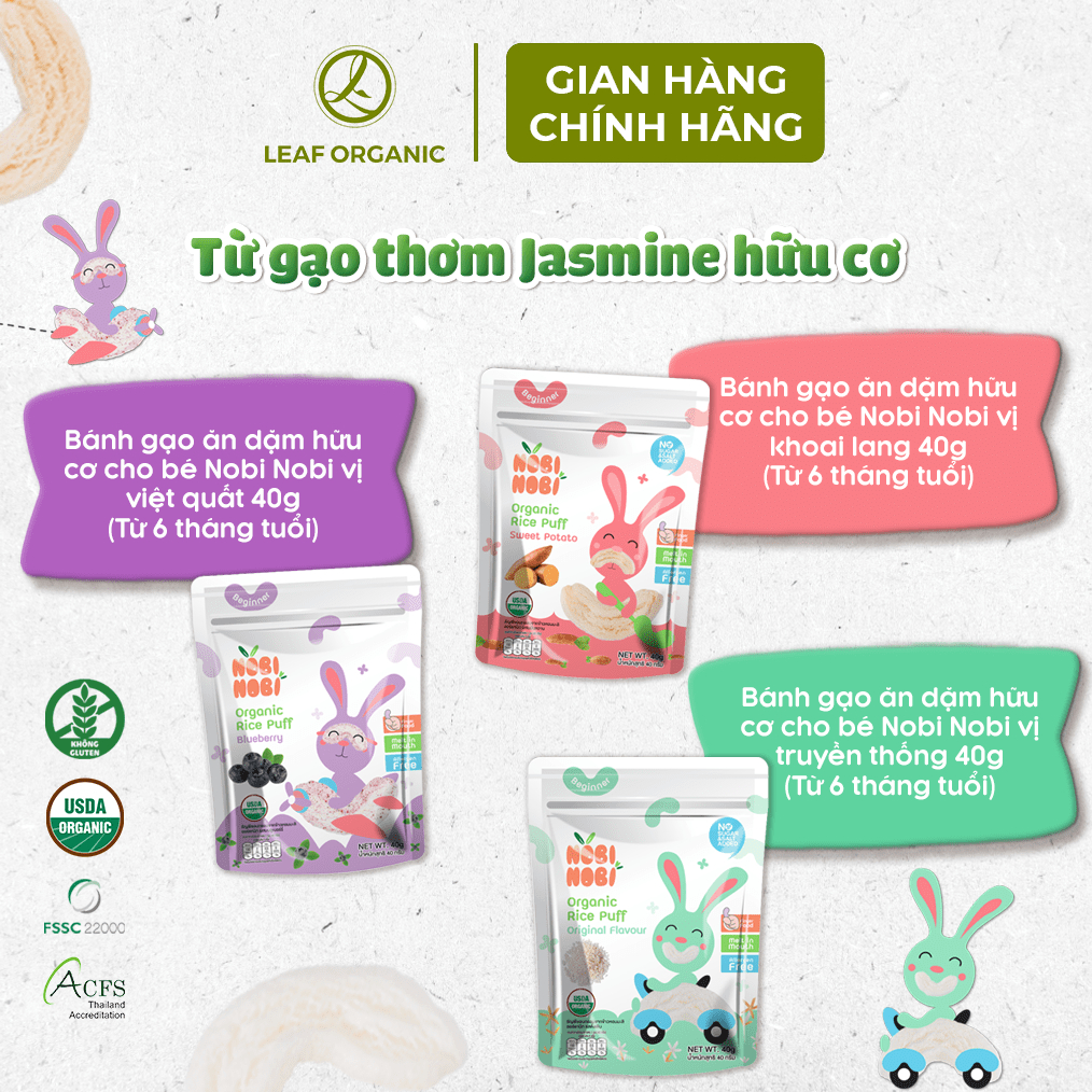 BÁNH GẠO ĂN DẶM HỮU CƠ Nobi Nobi 40g - CHO BÉ TỪ 6 THÁNG TUỔI