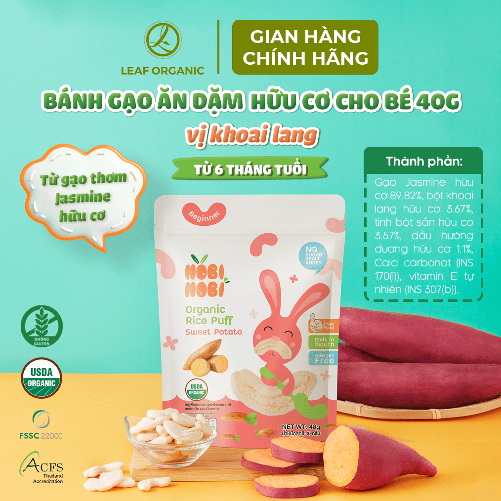 BÁNH GẠO ĂN DẶM HỮU CƠ Nobi Nobi 40g - CHO BÉ TỪ 6 THÁNG TUỔI