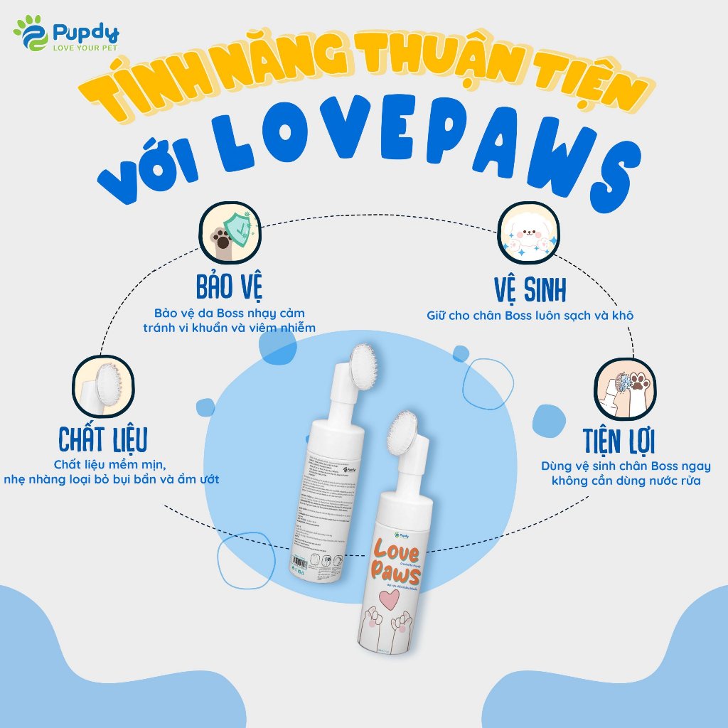 Bọt Khử Khuẩn Chân Thú Cưng Love Paws - Pupdy chính hãng