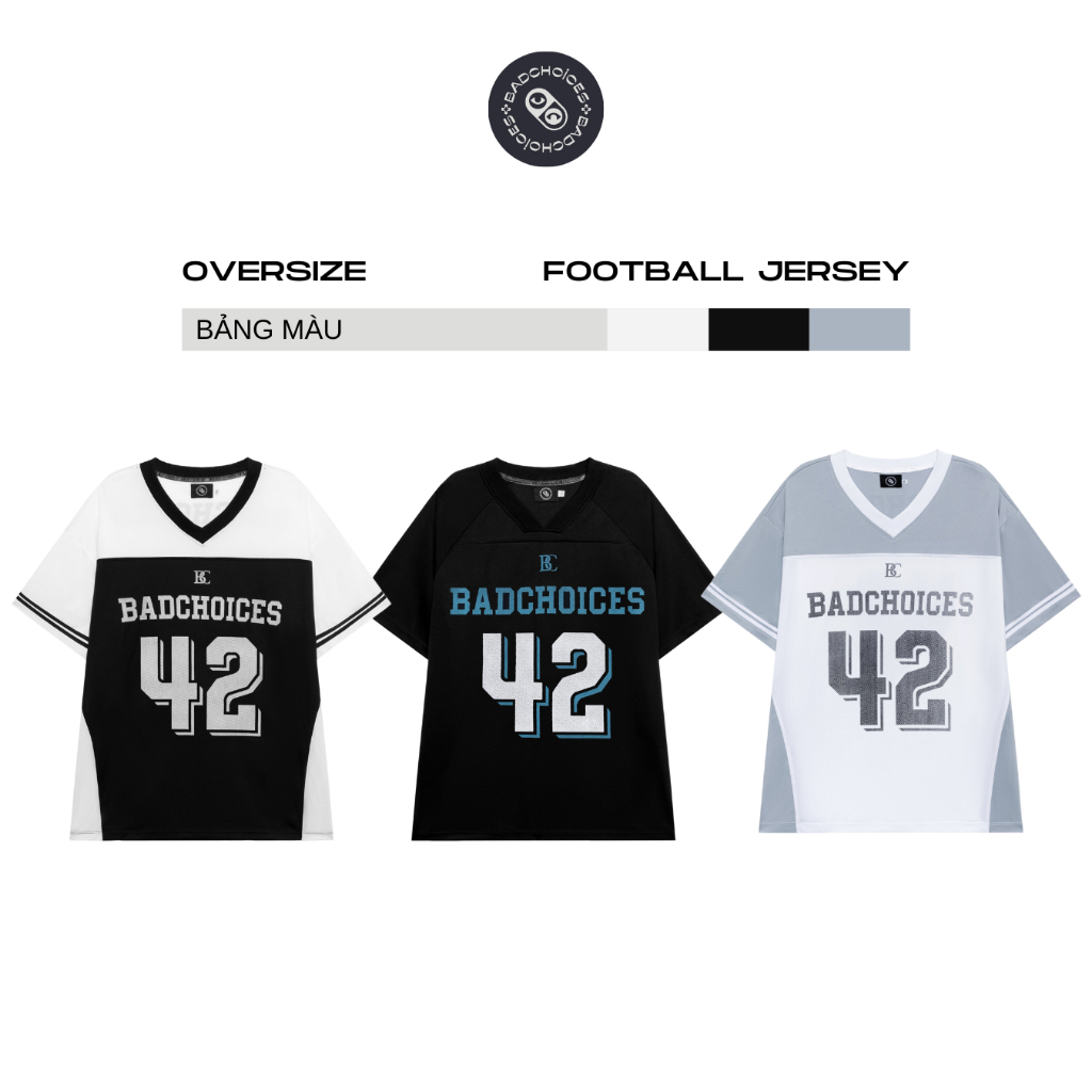 Áo thun thể thao 42 Football jersey phối màu cổ chữ V brand Bad Choices form rộng unisex