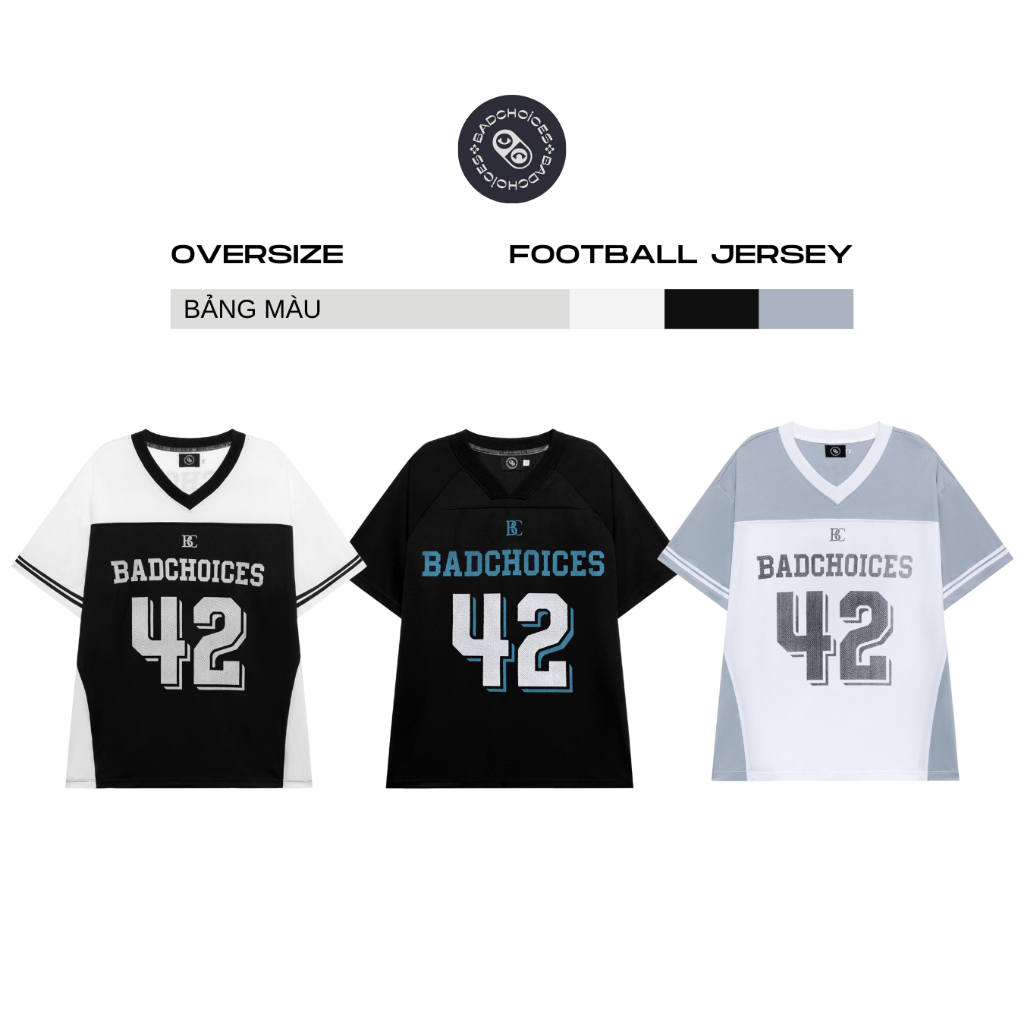 Áo thun thể thao 42 Football jersey phối màu cổ chữ V brand Bad Choices form rộng unisex