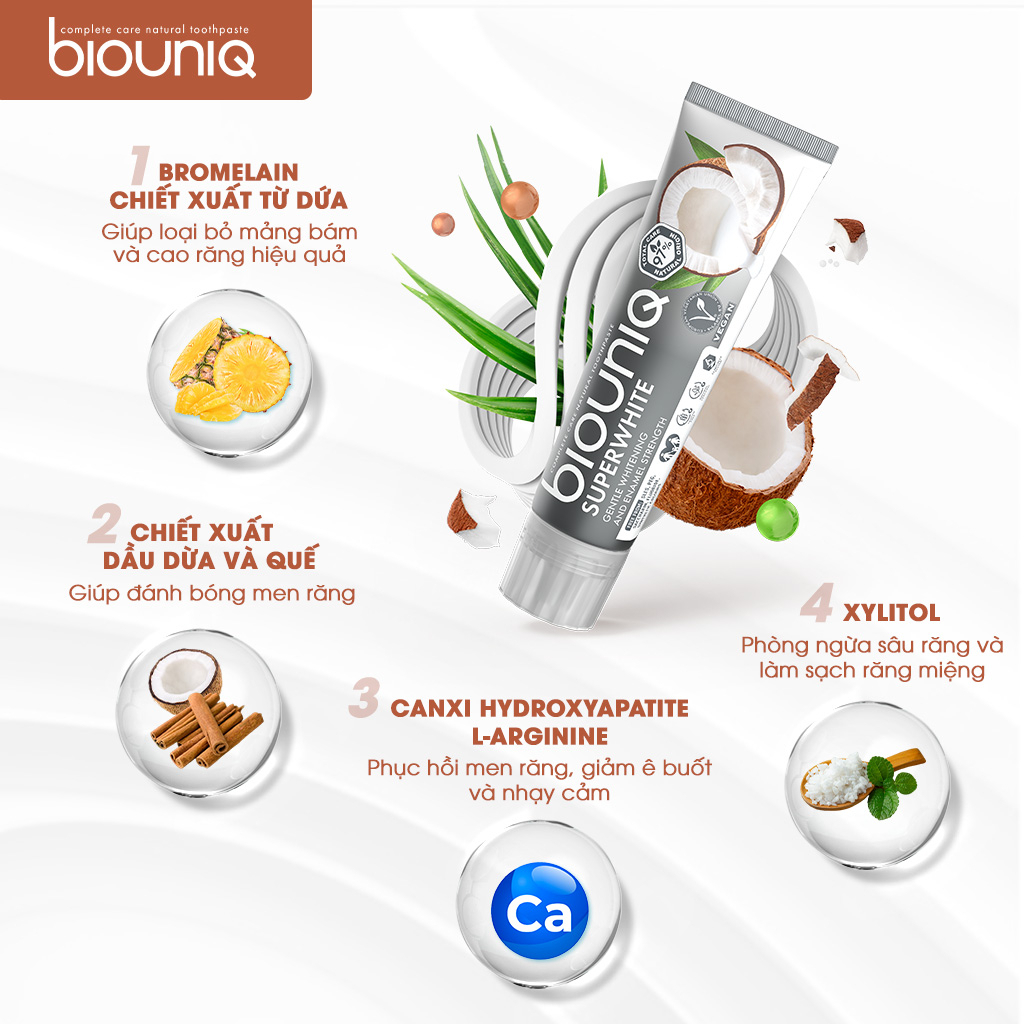 Kem Đánh Răng Làm Trắng Răng Cho Răng Nhạy Cảm BIOUNIQ Super White Giúp Phục Hồi Men Răng, Giảm Ê Buốt