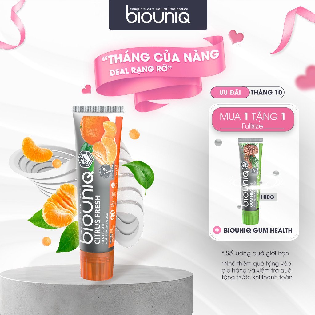 Kem Đánh Răng Chăm Sóc Toàn Diện BIOUNIQ Citrus Fresh Chiết Xuất Cam Quýt Làm Sạch Mảng Bám Và Giữ Hơi Thở Thơm Mát 100G
