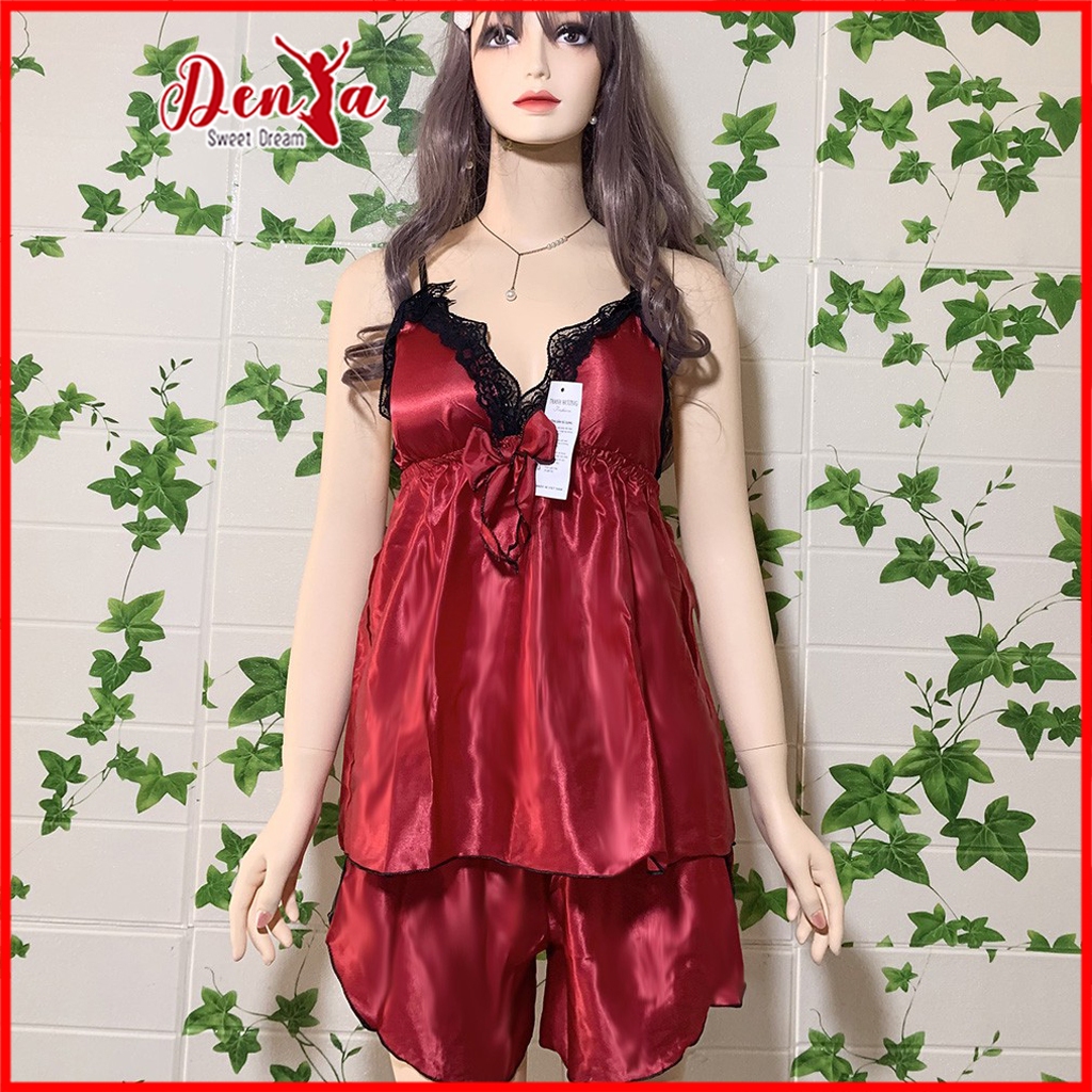 Đồ ngủ dễ thương DenYa lụa phi có mút, 2 dây, hở lưng, quyến rủ, DN14
