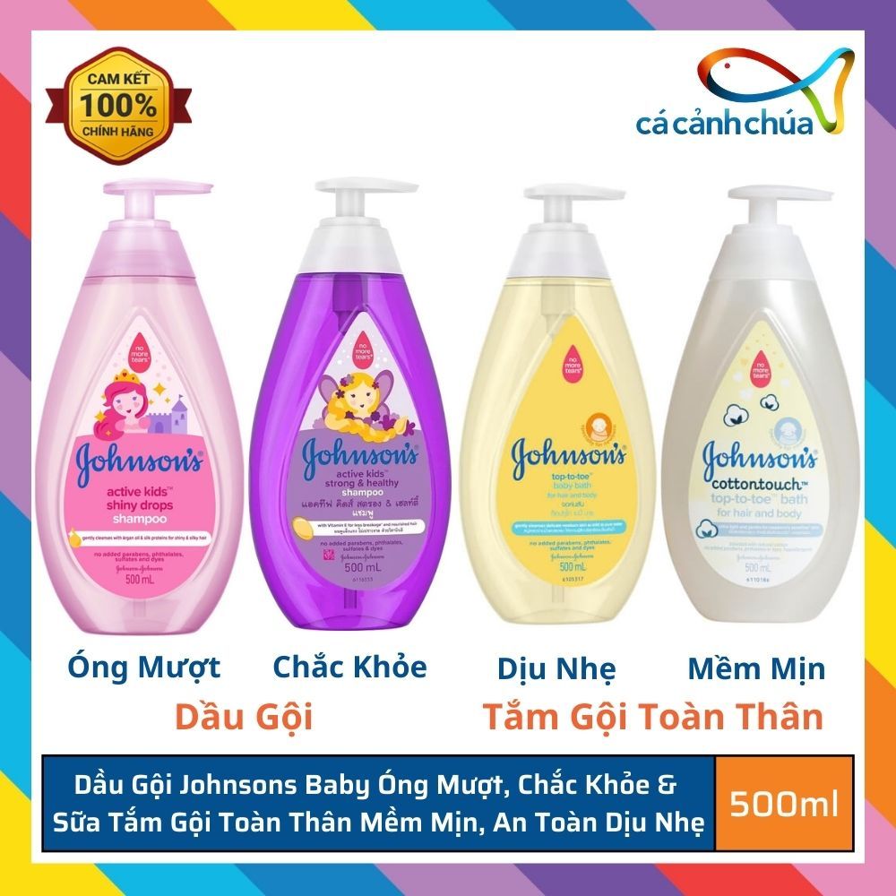 Dầu gội Johnsons Baby Óng mượt, Chắc khỏe & Sữa tắm gội toàn thân Mềm Mịn, An toàn dịu nhẹ giúp cân bằng pH cho bé 500ml