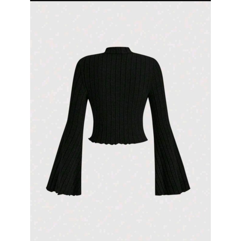 Áo nữ thời trang len gân cổ lọ ngắn tay xòe fashion