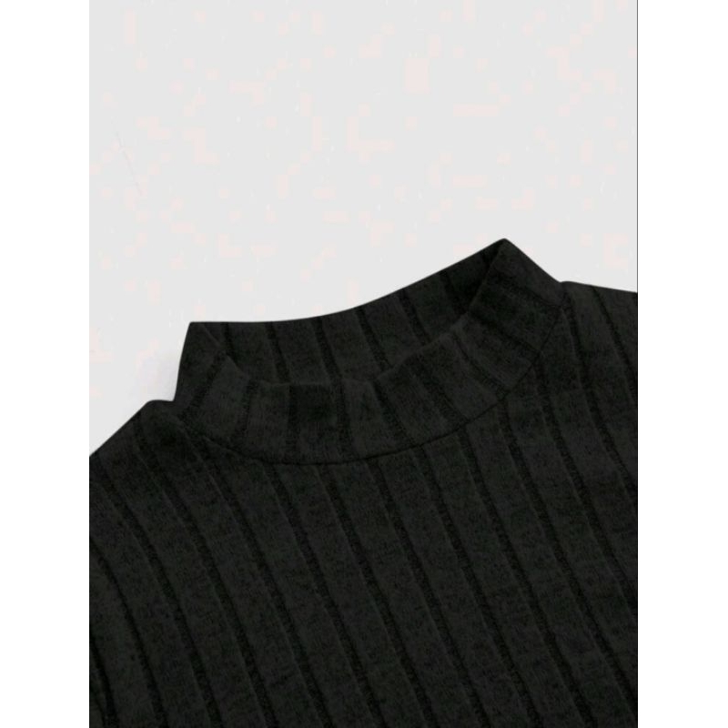 Áo nữ thời trang len gân cổ lọ ngắn tay xòe fashion