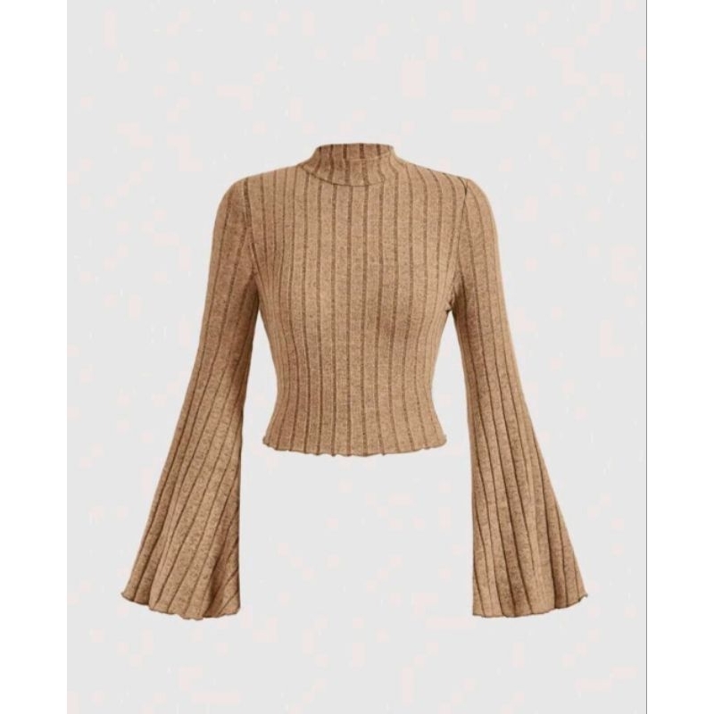 Áo nữ thời trang len gân cổ lọ ngắn tay xòe fashion