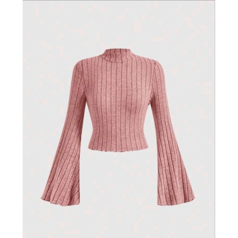 Áo nữ thời trang len gân cổ lọ ngắn tay xòe fashion