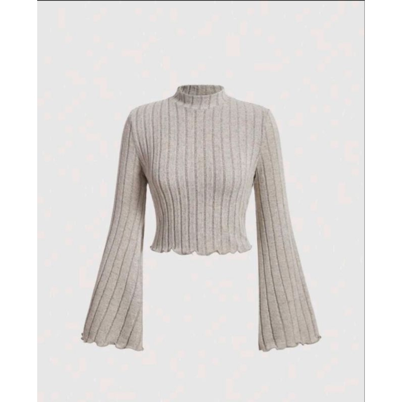 Áo nữ thời trang len gân cổ lọ ngắn tay xòe fashion