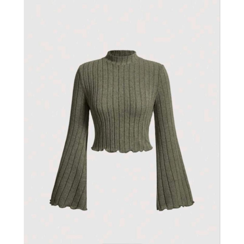 Áo nữ thời trang len gân cổ lọ ngắn tay xòe fashion