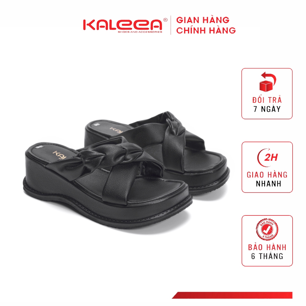 Dép Da Nữ Đế Cao 2 Quai, Dép Quai Ngang Cao 4cm KALEEA - MO628