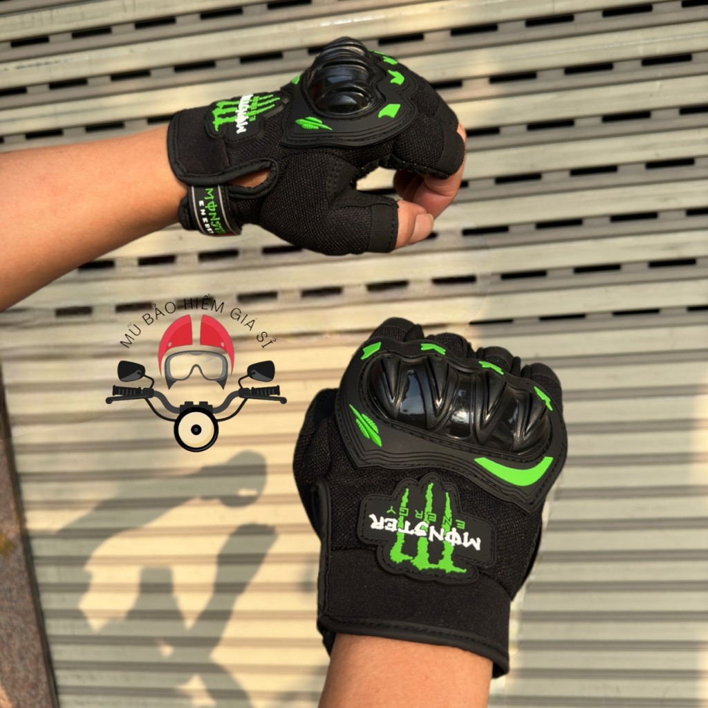 Găng tay xe máy gù nhựa cụt ngón monster Găng Tay giúp bảo vệ tay khỏi bị trầy xước lái xe đường dài đi phượt