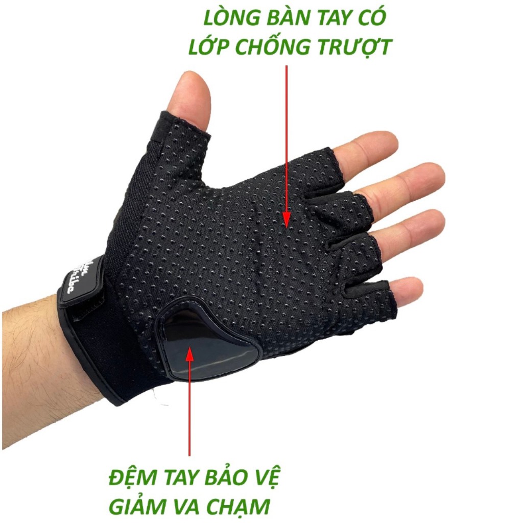 Găng tay xe máy gù nhựa cụt ngón monster Găng Tay giúp bảo vệ tay khỏi bị trầy xước lái xe đường dài đi phượt
