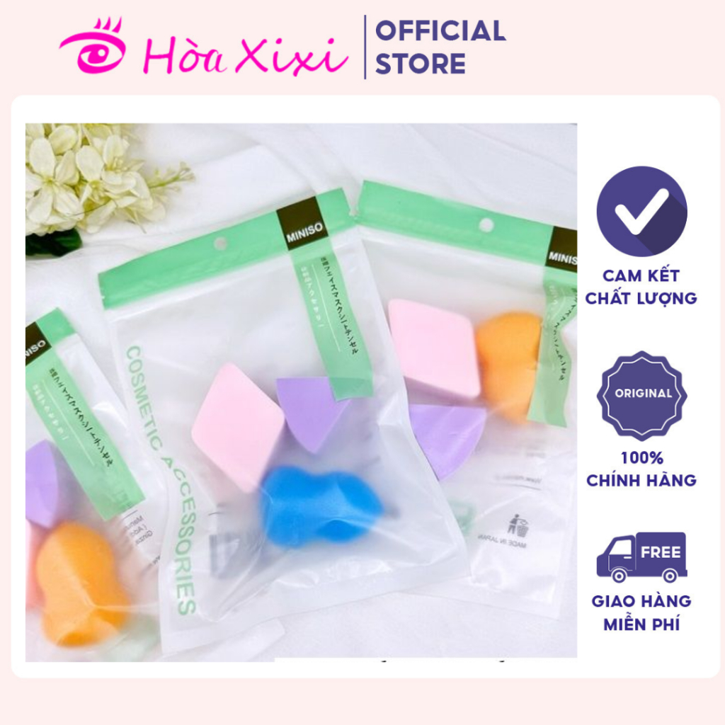 Bông Phấn Tán Kem Nền Miniso Hình Hồ Lô, Tam Giác Túi 3 Cái Cao Cấp