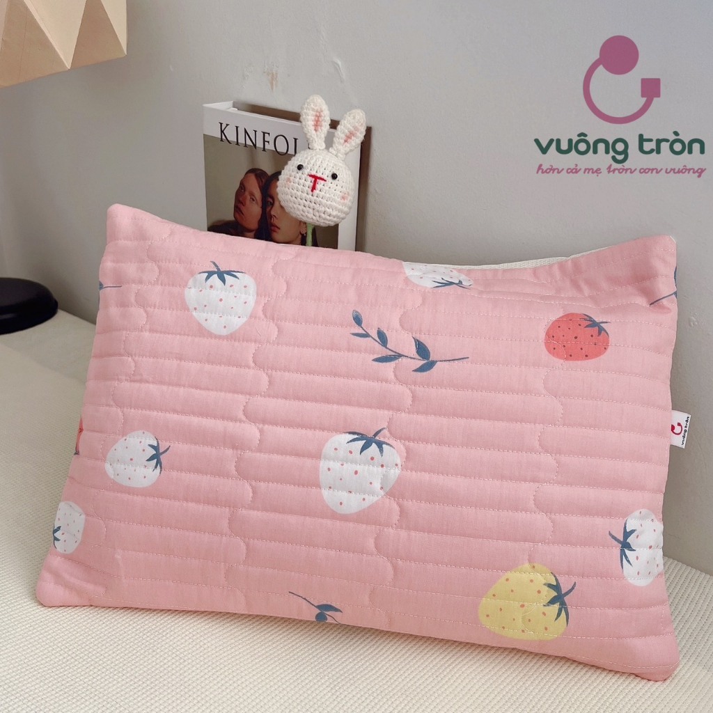 Gối chữ nhật cotton Hàn Quốc chần bông phối lưới cao cấp Vuông Tròn