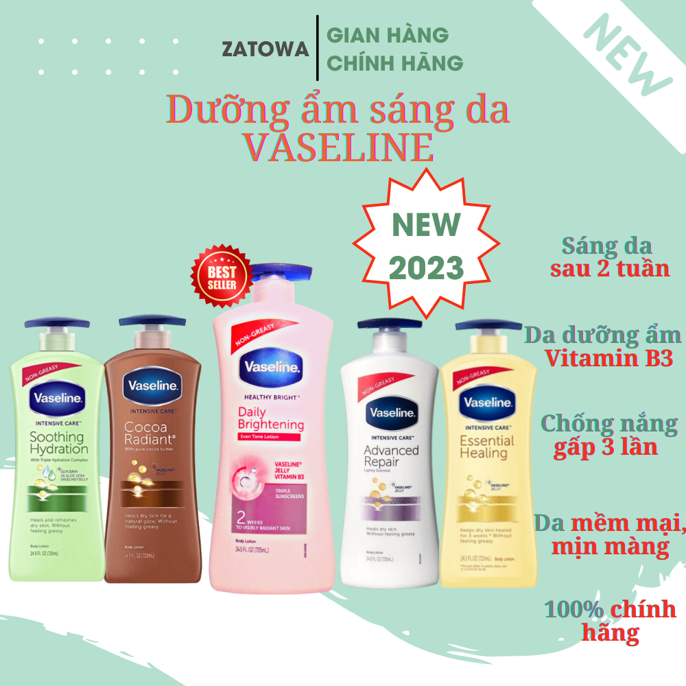 Sữa Dưỡng Thể Vaseline 725ml Dưỡng Trắng Sáng Da Nâng Tone Body Lotion Tone Up Chất Kem Hồng Nhạt Không Bết Dính