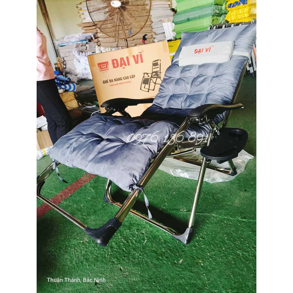 Ghế Xếp Thư Giãn Đa Năng Khung Inox tặng gối + khay Bảo Hành Bảo Trì Dài Lâu Tải Trọng 300kg