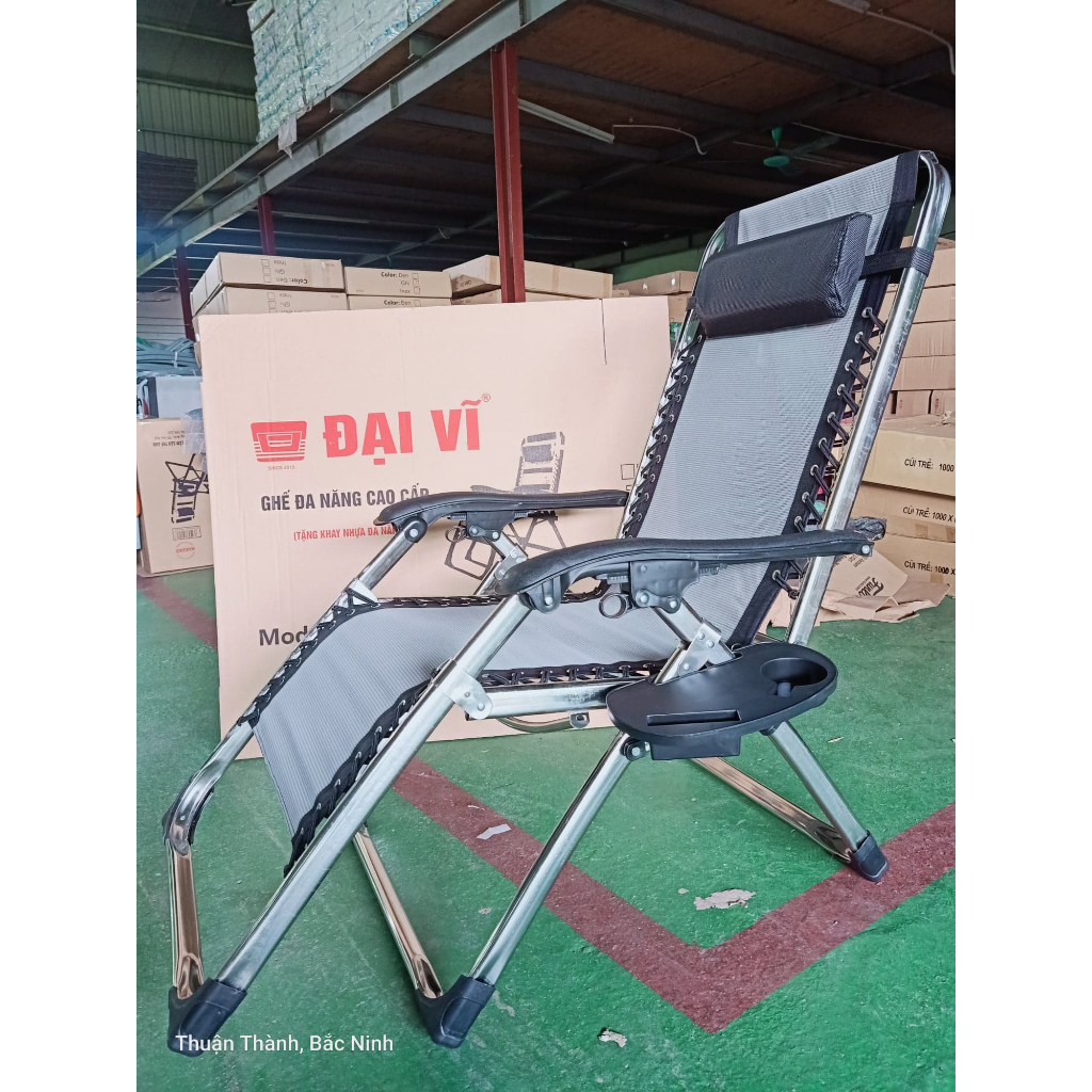 Ghế Xếp Thư Giãn Đa Năng Khung Inox tặng gối + khay Bảo Hành Bảo Trì Dài Lâu Tải Trọng 300kg